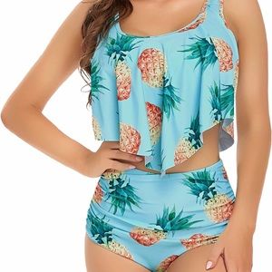 Edelqual Blue Pineapple Tankini Swim Beach Set size L